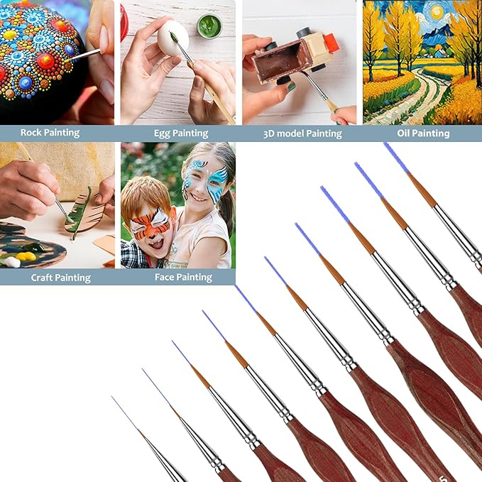 10PC Miniature Paint Brush for Fine Detailing, Detail Paint Brush,Small Painting Brushes for Art, Crafts, Acrylic, Watercolor, Model, Face, Paint by Number, Figurine (Brown)