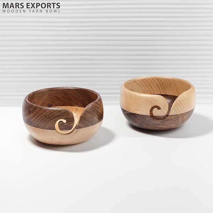 Wooden Yarn Bowl for Crocheting & Knitting – Large Yarn Holder Organizer for Beginners & Adults, Smooth Wood Bowl for Yarn, Needles, Hooks & Craft Tools