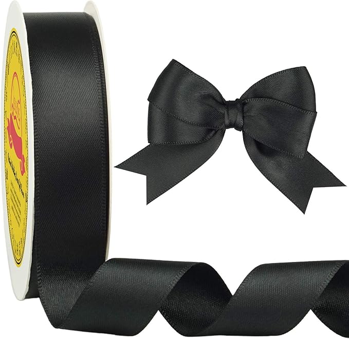 Double Face Black Satin Ribbon 7/8 inch X 25 Yards Polyester Black Ribbon for Gift Wrapping Very Suitable for Weddings Party Invitation Decorations and More