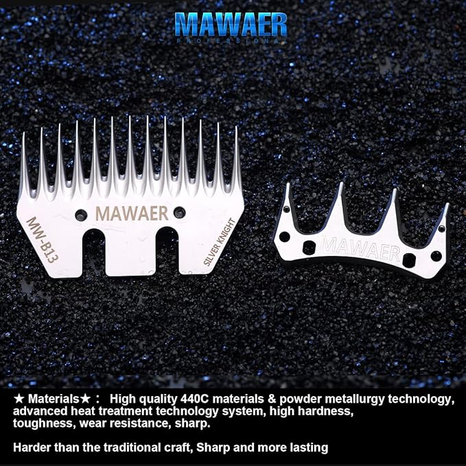 13 Tooth Pet & Livestock Shearing Replacement Blades for fit Oster, Lister, Heiniger Sheep Clippers, Detachable Animal Trimmer Shears for Grooming Goats, Lambs, Llamas, Alpacas (13 Tooth)