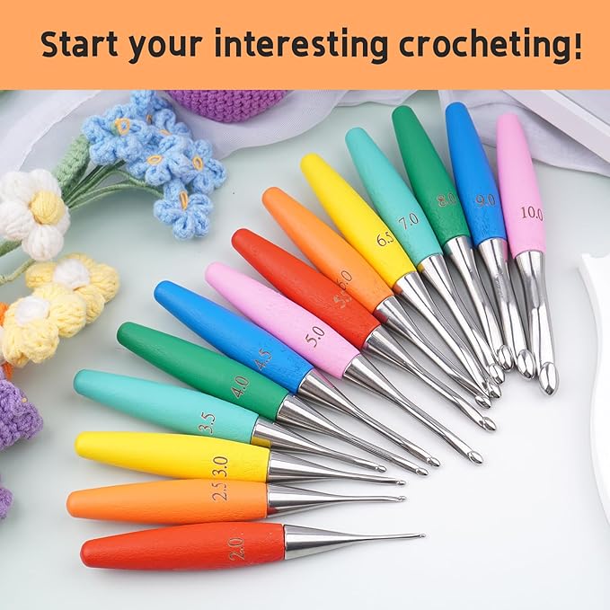 Crochet Hooks 2.5mm Crochet Hook Soft Lightweight Wood Ergonomic Handle and Stainless Steel Crochet Needles Tip (2.5 mm-C)