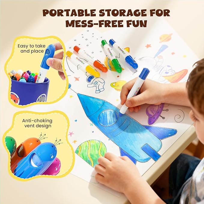 JUPITEARTH 18 Colors Rocket Tempera Paint Sticks with 120 PDF Coloring Pages, Quick Drying, Non-Toxic and Washable Paint Sticks for Kids and Students, Art Supplies for Drawing on Paper and Canvas