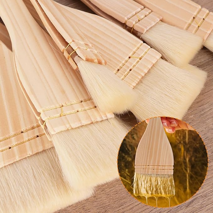 Artist's Choice Hake Paint Brush Set - Pack of 12 Flat Hake Brushes (1in/2in/3in), Crafted with Premium Goat Hair Bristles, Ideal for Watercolor, Wash, Ceramic and Pottery Painting