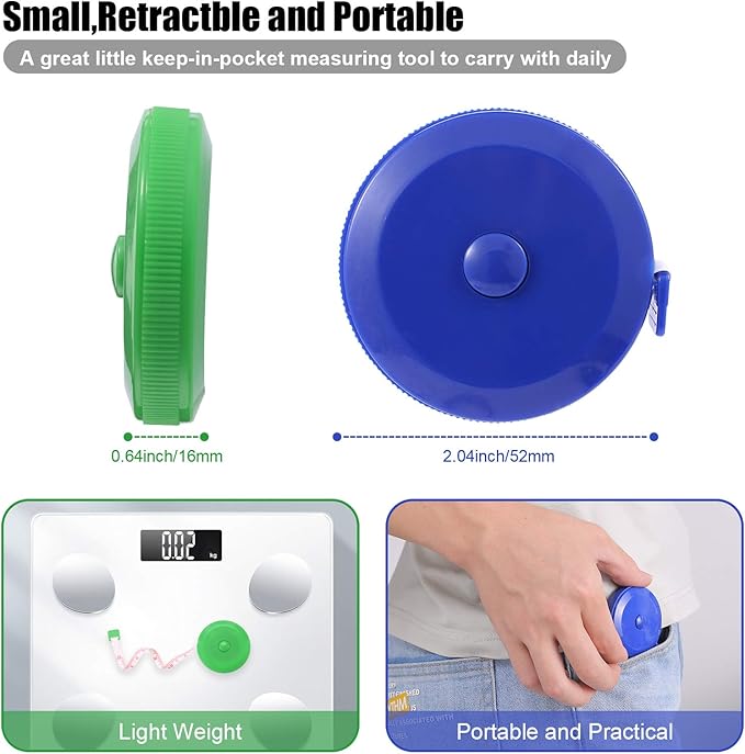 Measuring Tape Retractable, 60 Inch Soft Fabric Tape Measure for Body, Push Button Sewing Measurement Tape for Cloth Waist(3 Pack/Green Black Blue)