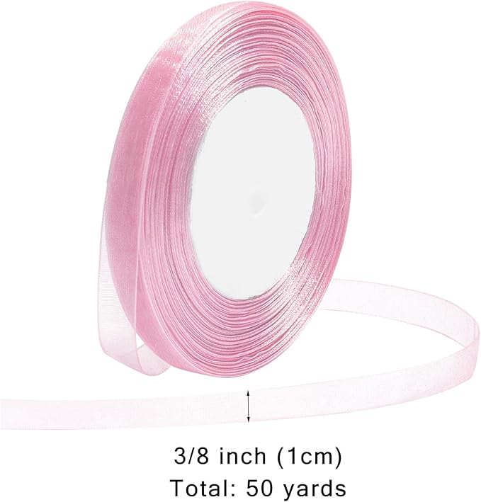 Rose Gold Ribbon for Gift Wrapping 3/8 inch Sheer Organza Ribbon for Flower Bouquet Tulle Chiffon Ribbons for Wedding Invitations Christmas Halloween Decorations Crafts 50 Yards