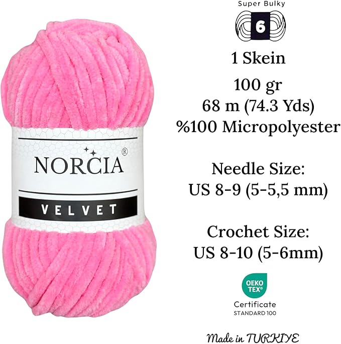 Soft Velvet Yarn Chenille Yarn for Crocheting Super Bulky 100g (74.3 yds) Baby Blanket Yarn for Knitting Amigurumi Yarn for Crochet Weaving Craft (Pink, 1 Skein)