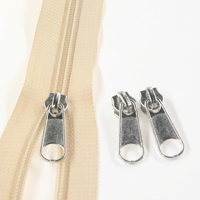 Leekayer #5 Beige Nylon Coil Zippers by The Yard Bulk 10 Yards with 25pcs Silver Sliders for DIY Sewing Tailor Craft Bag(Beige)