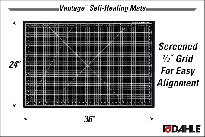Dahle Vantage 10793 Double-Sided Premium Self-Healing Cutting Mat, 24"x36", 1/2" Grid, 5 Layers for Max Healing, Perfect for Crafts & Sewing, Black