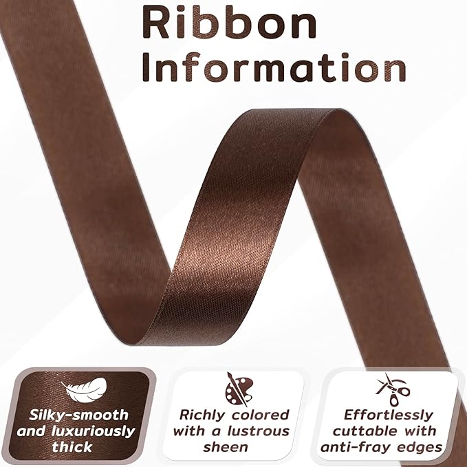 60 Yards Brown Satin Ribbon 3/4 Inch, Solid Polyester Fabric Ribbon for Gift Wrapping, Crafts, Flower Bouquet, Wedding, Baby Shower, Festival, Christmas, Halloween
