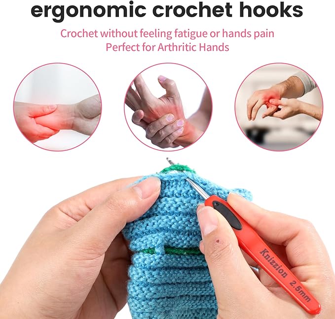 37 pcs Crochet Hooks Set, 10 Sizes (2.0-6.5mm) Stainless Steel Crochet Hooks with Ergonomic Handles with e Case，Perfect for Beginners and Professionals, Durable Crocheting Kit for All Yarn Projects