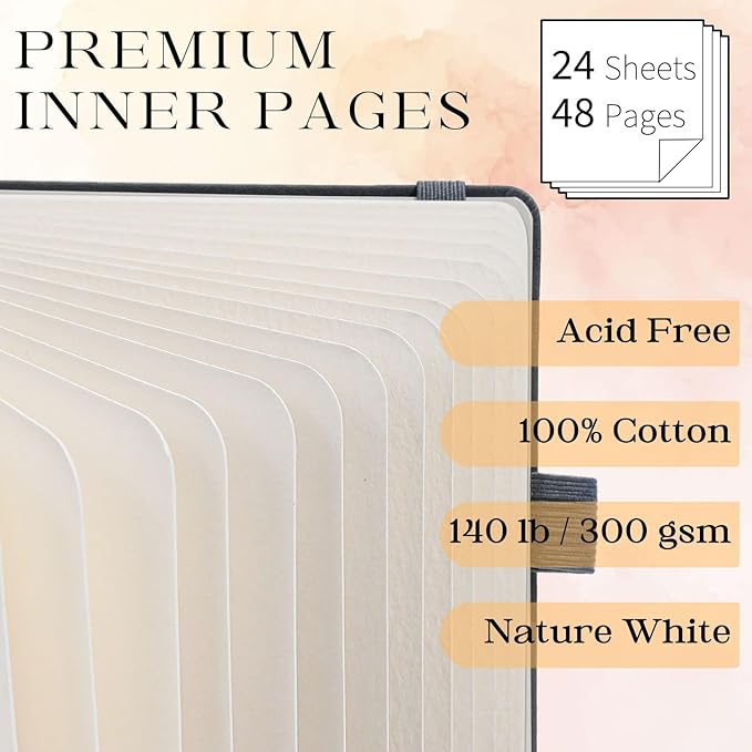 Remowith Leather Cover Watercolor Sketchbook, 9"x5.5" Journal, 300gsm Cold Press Cotton Paper (24 Sheets/48 Pages), Perfect Watercolor Journal for Markers, Pastels, Blue