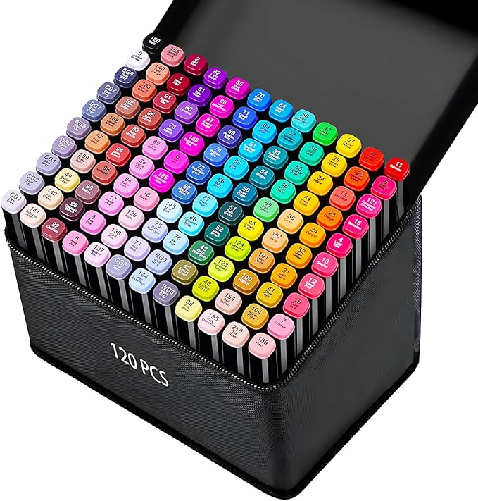 120 Colors Alcohol Markers, Dual Tip Permanent Art Markers with Black Suitcase, For Adults Coloring, Sketching, Card Making and DIY Patinting