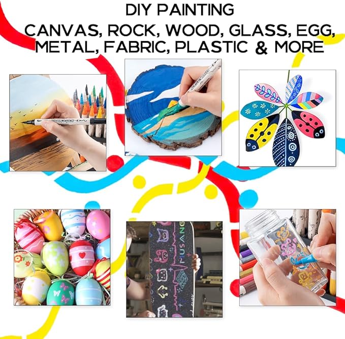 TRANSON 24 Colors Bold and Brush Dual-tip Acrylic Paint Marker Pen for Canvas Rock Wood Leather Ceramic DIY Painting