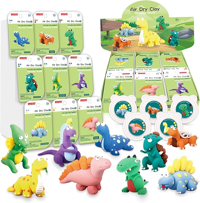 Air Dry Clay Kits: 9 DIY Dinosaur Clay Kit for Kids 3+, Child-Safe Modeling with Guides, Creative Birthday & Christmas Gift for Boy & Girl