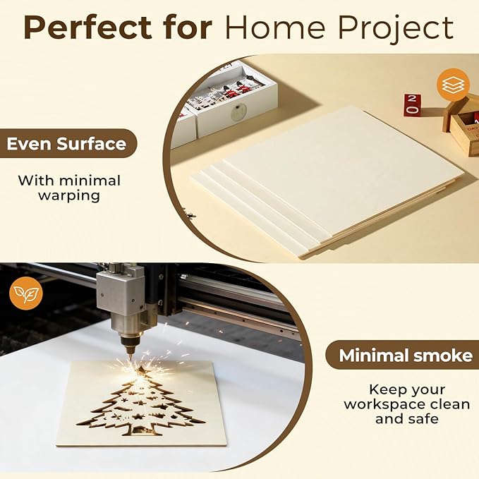 24 Pack Basswood Sheets 18"x18"x1/8", 3mm Basswood for Laser Cutting, Wood for Laser Cutting and Engraving, Laser Engraver Blanks, DIY Architectural Models Making, Wood Engraving