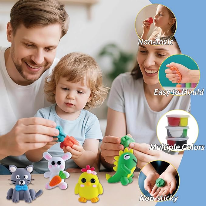 Air Dry Clay Kit - Animal Themed,12 Boxes Modeling Magic Soft Clay DIY Art Sculpting Supplies，Party Favors Birthday Christmas Gifts for Boys Girls (Animal)