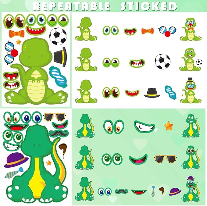 27 Sheet Dinosaur Stickers, Make Your Own Dinosaur Stickers for Kids，Make a Face Stickers Dinosaur Birthday Party Supplies,DIY Project Dino Theme Birthday Party Favor for Kids