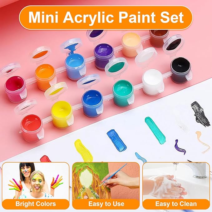 30 Pack Mini Acrylic Paint, 30Pcs 12 Color Washable Acrylic Paint Strips, 30 Flat and 30 Pointed Brushes, Great for Birthday Party Favors Home Painting Arts and Crafts Supplies