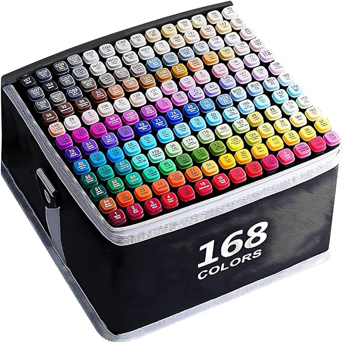 Alcohol Markers 168 Colors with Base Dual Tip Art Drawing Markers for Kids Students and Adults Comics Sketching Illustration - Refillable