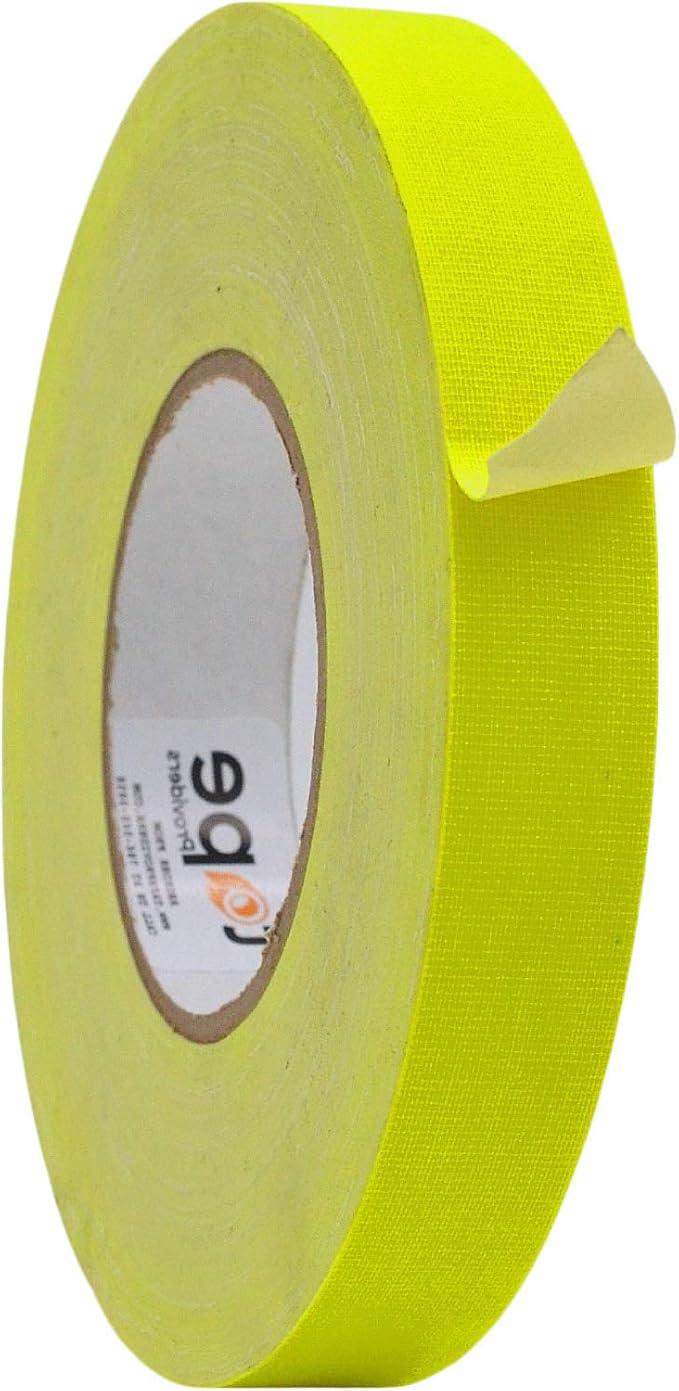 WOD GTC12 Gaffer Tape, Fluorescent Yellow Low Gloss Finish Film, 3/4 inch x 60 ft. Residue Free, Non Reflective Cloth Fabric, Secure Cords, Water Resistant, Photography, Filming Backdrop, Production