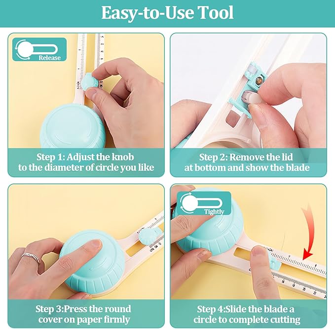 Circle Paper Cutters，Adjustable Rotary Circle Cutter，Circular Cardboard Circle Cutter with 3 Replaceable Blades, Trimmer Scrapbooking Tools，DIY Craft Cutting Tools Green