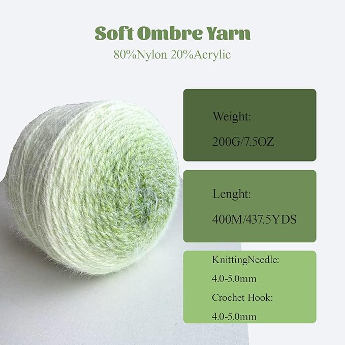 MSD&FT Ombre Yarn, 80% Acrylic 20% Nylon Blend, Pink Gradient, 4-Pack (Greenery)