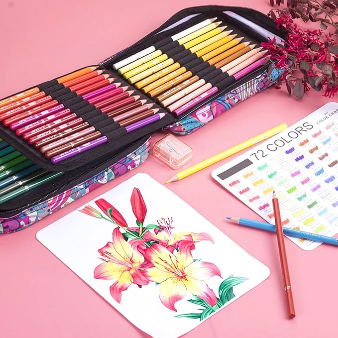 Limous Colored Pencils, 72 Colored Pencil Set with A5 Sketch Book and Zipper Travel Case, Multi Colored Pencils with 7 Metallic Colors, Ideal for Drawing, Sketching, Blending and Color Layering