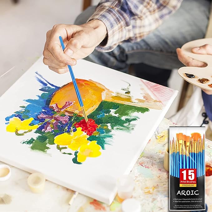 AROIC Acrylic Paint Brush Set,8 pack/120pcs Nylon Hair Acrylic Painting Brushes,Watercolor Rock Face Painting Brushes, Artist Craft Brush Supplies, for All Purposes Children Adult Painting.