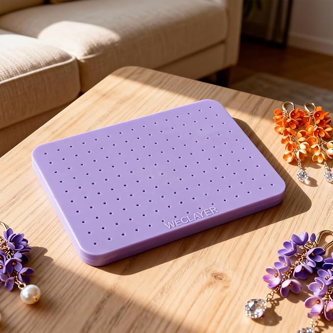 Polymer Clay Mat with 165 Holes,8" x 6" Heat-resistant Silicone Baking Pad,Jewelry Making Tool for Standing Earring Posts and UV Resin Craft,Non-Stick Oven Safe Work Station for Art Clay