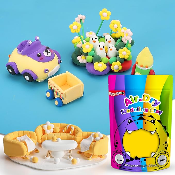 iFergoo Yellow Air Dry Clay, DIY Creative Modeling Clay for Kids, Super Light Magic Clay for Kids Age 3-12, Safe & Non-Toxic, Molding Clay for Sculpting, Great Gift for Boys & Girls