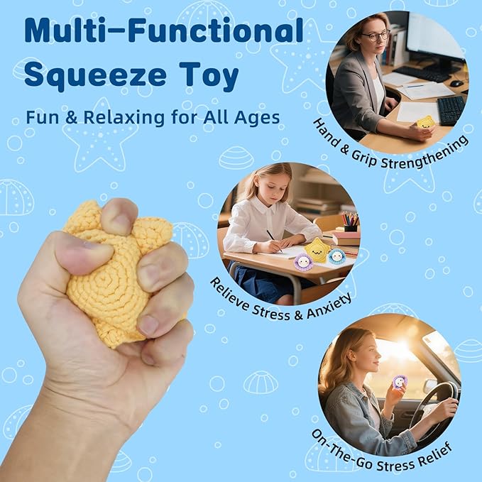 WaldyWop Crochet Kit for Beginners: 3Pcs Ocean Friends Wobbles Crochet Animal Kit for Starter Adults - Dly StressRelief Ball w/ 40% Extra Yarn, Easy Video & Instructions - Christmas Gift for Women