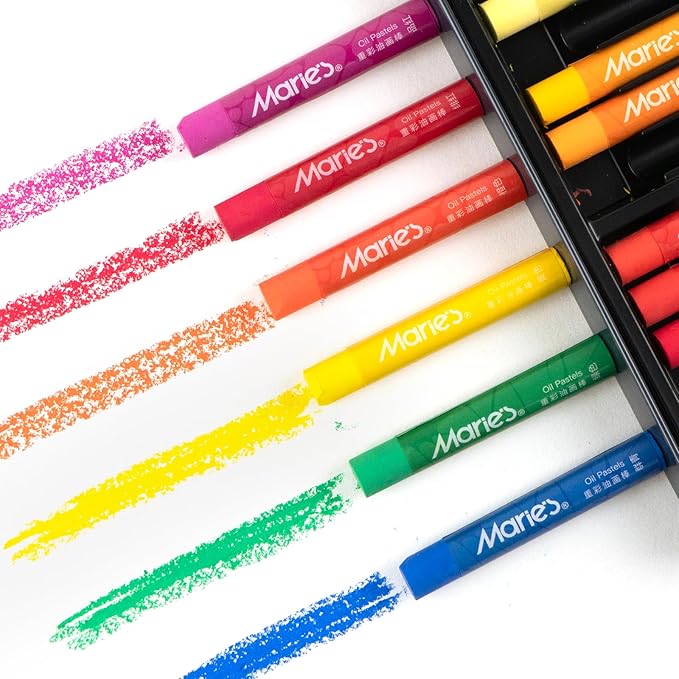 Marie's 36 Colors Oil Pastels with 3 Bonus White Pencils in Tin Box,Vibrant Colors for Smooth Blending & Layering, Oil Pastels for Artists, Students, Teachers & Beginners (10x70mm)