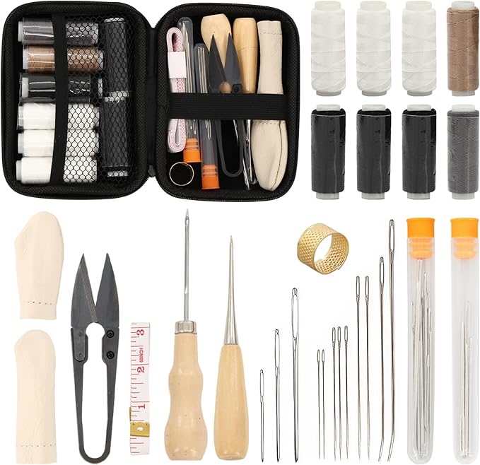 Mini Sewing Kit Upholstery Repair Kit Includes Thumb Sleeve, Scissors, Awl, Measuring Tape. Suitable for Cars, Sofas, Backpacks, Shoes, Tents, Mattresses, Binding Handmade DIY