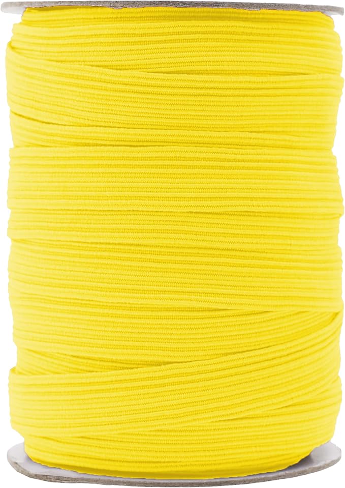 Mandala Crafts 16mm 20 Yds Roll of Yellow Elastic Bands for Sewing - 5/8 Flat Elastics Cord - 5 8 Inch Braided Stretch Straps for Crafting