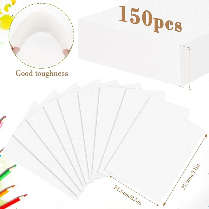 150PCS 8.5x11 Watercolor Paper Bulk, 140lb/300g Cold Press Thick Water Color Paper Pad for Child Adult, White Art Paper for Drawing Painting Markers Gouache, Textured Cotton Paper Sheets