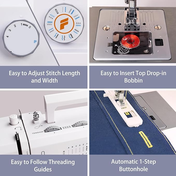 FEIYUE FYe350 Sewing Machine, Energy Saving Servo Motor, Heavy Duty & Portable, 23 Built-in Stitches, Multiple Needle Positions, 6 Bobbins & 5 Included Sewing Feet