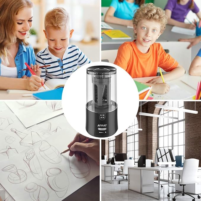 AFMAT Electric Pencil Sharpener - Auto Stop, Super Sharp & Fast, Plug in Pencil Sharpener for 6-12mm No.2/Colored Pencils - Classroom/Office/Home PS92