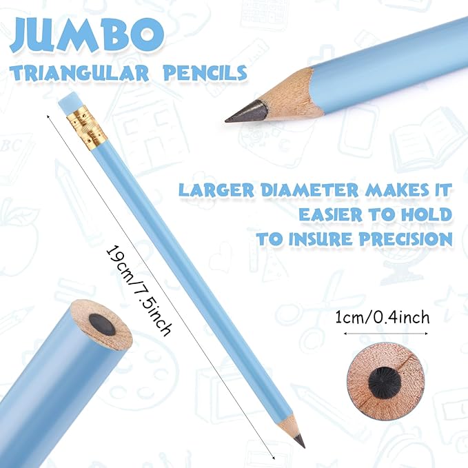Fainne 102 Pcs Bulk Thick Jumbo Graphite Pencils Set 96 Fat Giant Large Pencils and 6 Sharpeners Enhanced Grip for Art Drafting Writing Drawing Office and Home Use(Teal, Blue,Round)