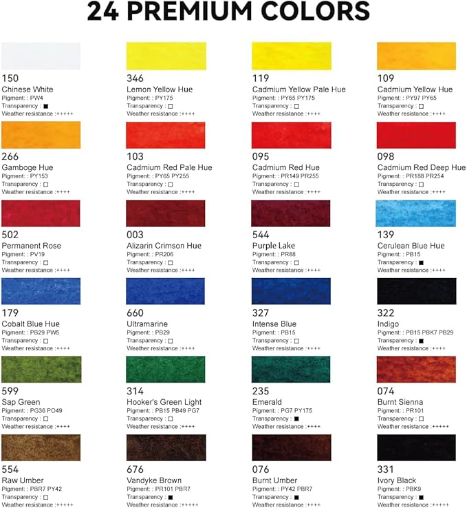 Paul Rubens Watercolor Paint Set 24 Vibrant Colors 12ml / 0.4 Fl Oz Tubes, Watercolor Tubes with Great Value, Water Color Paints Art Supplies for Adults, Artists & Beginners & Academy Grade