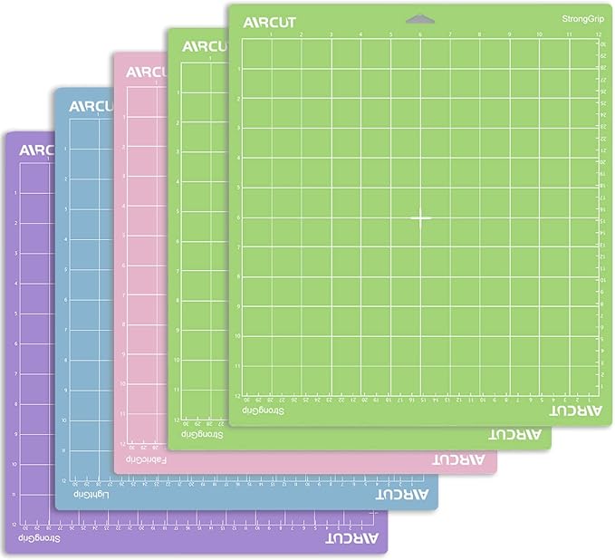 AIRCUT Cutting Mat for Cricut Maker 4/Maker 3/Maker/Explore 4/3/Air 2/Air/One, 5 Pack Cutting Mat 12x12 Inch (StandardGrip, LightGrip, StrongGrip, FabricGrip) Variety Mats Quilting Mat