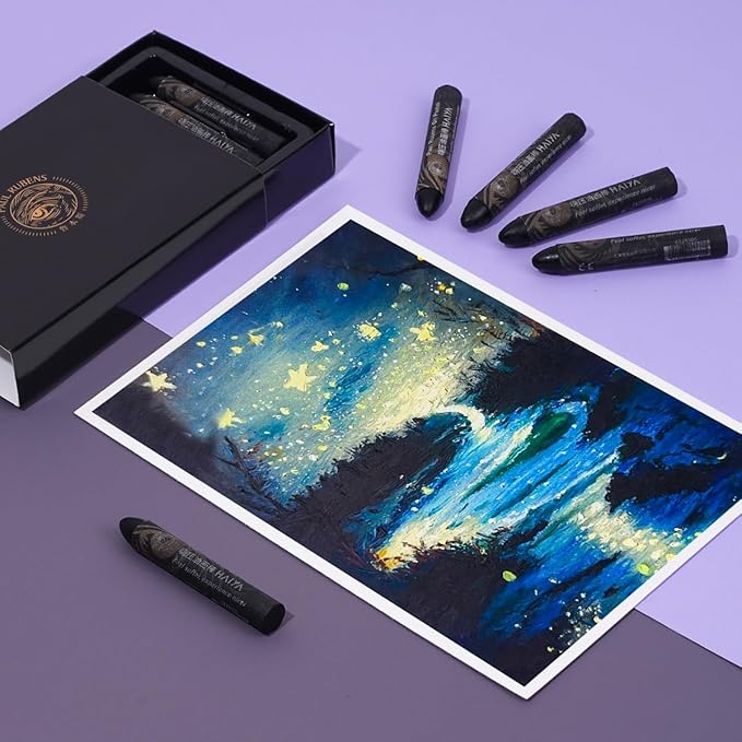 Paul Rubens Black Oil Pastels (8 Pack) - Ultra-Creamy & Blendable, Bullet Tip for Precision - Premium Art Supplies for Drawing, Sketching & Painting - Ideal for Artists, Students & Beginners