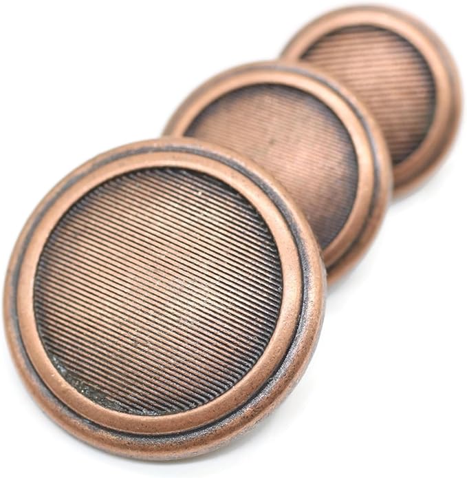 Antique Copper Metal Buttons - 12 Pcs - 4 Size Options - Striped Round Metal Shank Buttons Vintage for Men Women Blazer Coat Uniform Shirt Suit and Jacket Sewing Craft DIY N22301