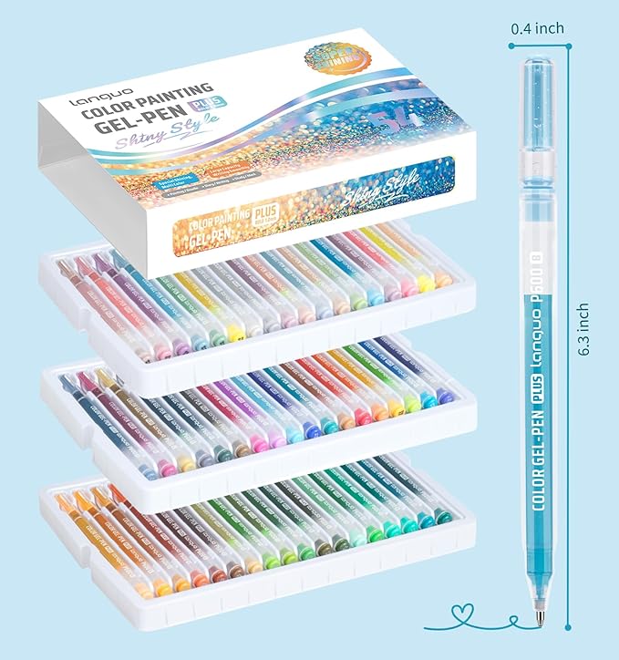 Glitter Gel Pens, 54 Pack Colored Pens for Black Paper & White Paper, 1.0mm Point Pens, Large Capacity Ink Pens for Coloring, Writing, Drawing, Journaling, Note Taking, Office, Home