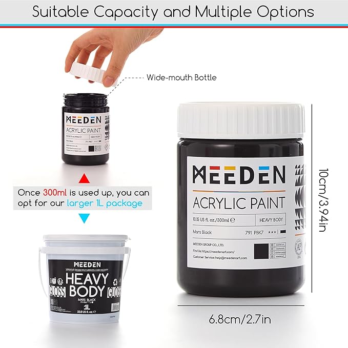MEEDEN Mars Black Acrylic Paint: 300ml/ 10oz Heavy Body Gloss Black Paint - Thick Art Paints for Professional Artists Painting on Canvas