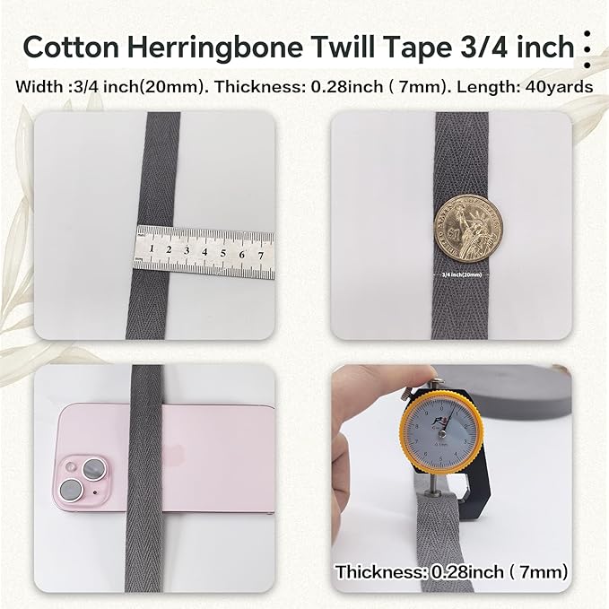 Dark Gray Twill Tape 3/4 Inch Wide - 40 Yards Herringbone Cotton Webbing Bias Binding Tape for Sewing, Crafting, DIY Projects, Pet Collars, Gift Wrapping and Home Decoration