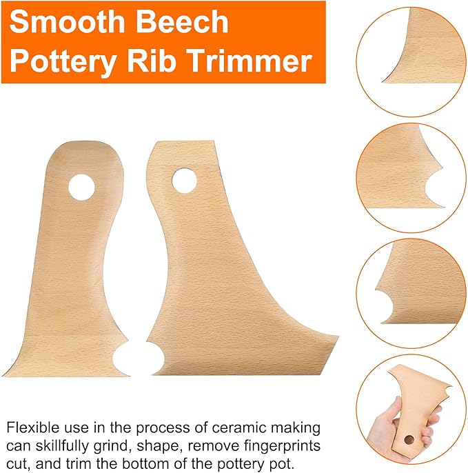 HARFINGTON 2pcs Pottery Ribs Trimming Tools Pottery Profile Rib Wooden Foot Shaper Bundle Foot Curved Shaper Texture Rib Beech Wood for Carving Ceramics Clay
