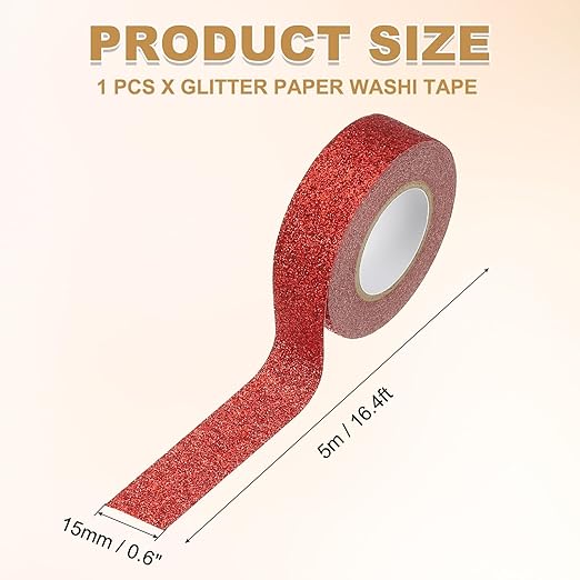 PATIKIL 1 Roll Glitter Paper Washi Tape, 15mm Washi Self-Adhesive Decorative Tape for Crafts DIY Gift Packaging Art Scrapbook Decor, Red