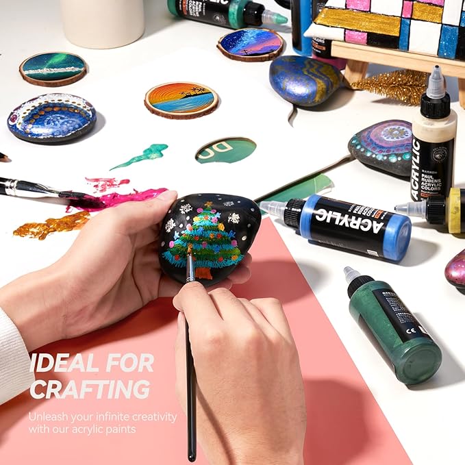 Paul Rubens Acrylic Paint, 12 Colors Metallic Acrylic Paint Set A, 2oz/60ml Bottles, Rich Pigments, Strong Coverage Acrylic Paints For Adults, Artists, Beginners On Canvas Rocks Wood Ceramic Fabric