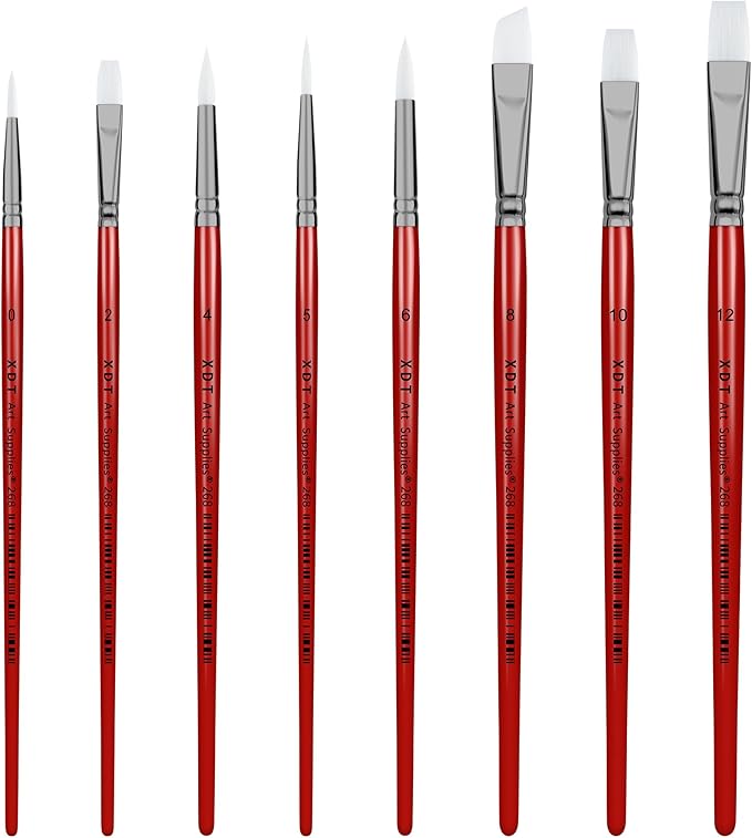 XDT#268 Paint Brush Set, 8Pcs Nylon Brushes for Acrylic Painting, Watercolor, and Crafting, Kids Adult Drawing Arts Crafts Supplies, Red