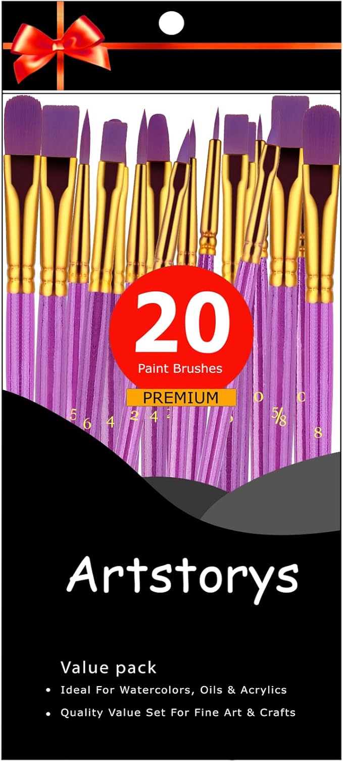 Paint Brushes Set, 2Pack 20 Pcs Paint Brushes for Acrylic Painting, Oil Watercolor Acrylic Paint Brush, Artist Paintbrushes for Body Face Rock Canvas, Adult Drawing Arts Crafts Supplies, Purple